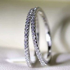 NEW Silver Round Diamond Eternity Stackable Ring